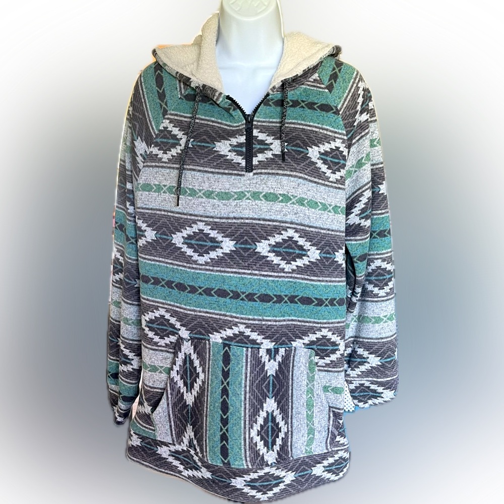 Brooklyn Cloth Men’s Quarter Zip Tribal Aztec Print Hoodie Sweatshirt